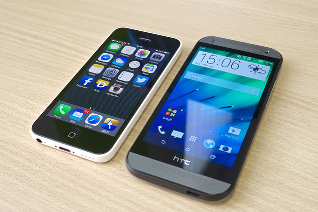 iPhone and Android phone side by side