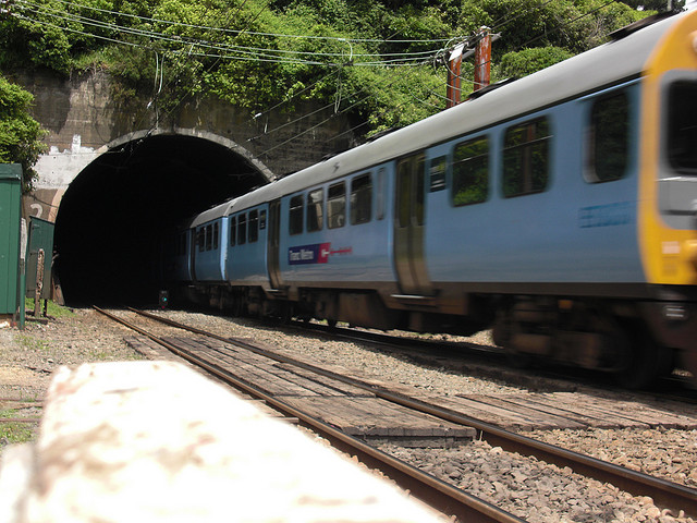 Train entering a tunnel