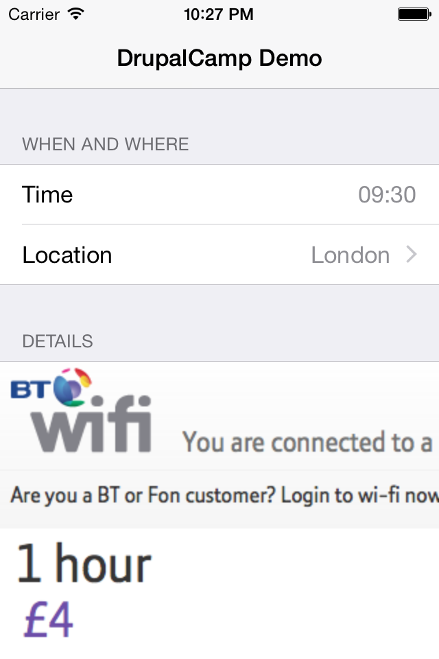 App with wifi login page instead of content